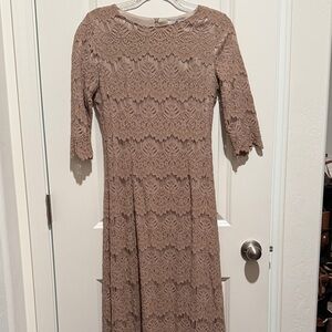 Dainty Jewells Lace Long Sleeve Dress in Taupe
